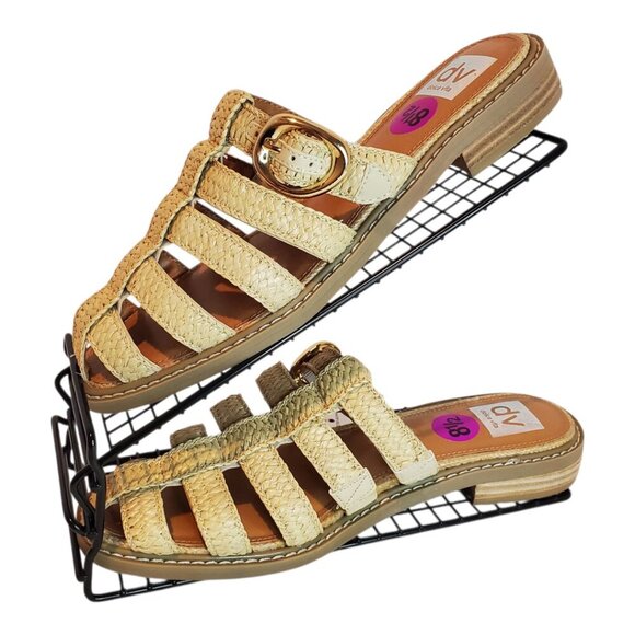 NWT DV by DOLCE VITA SZ 8.5 Women's Tan Woven Raffia Slip-on Low-heel Sandals - Picture 1 of 9